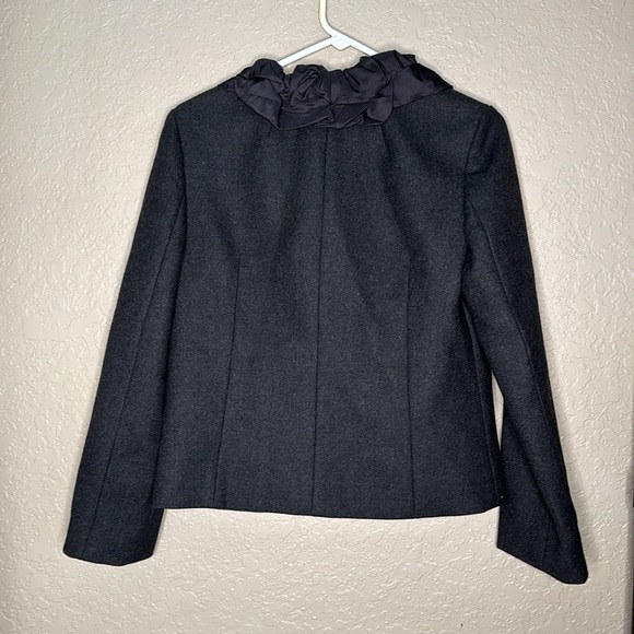 J. Crew Gray Wool Chimera Silk Ruffle Collar Blazer Jacket Charcoal Gray - Picture 7 of 8